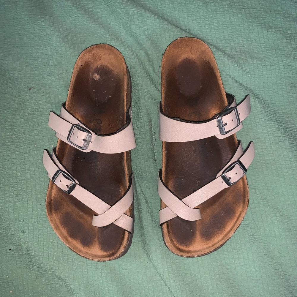 Tan Birkenstocks.